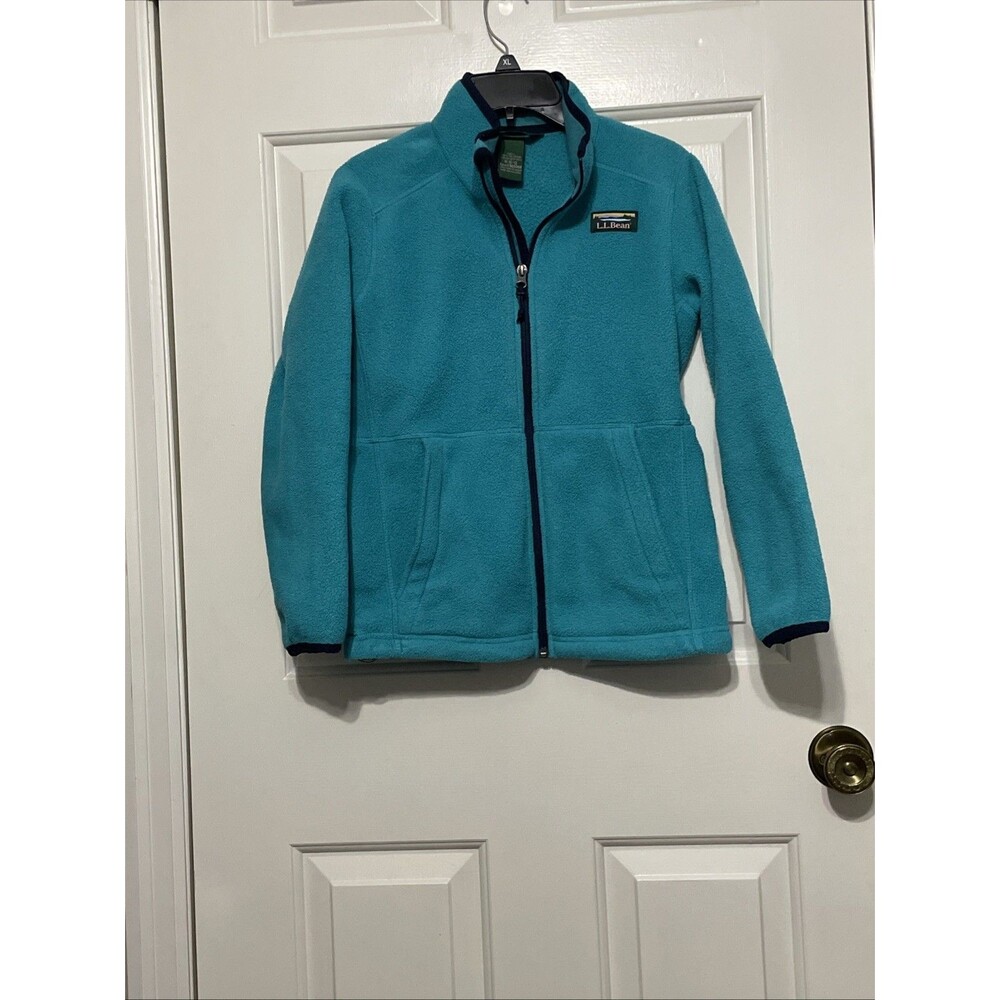 LL Bean Youth Blue Fleece Jacket Full Zip Up Zipper Pockets Size 10/12